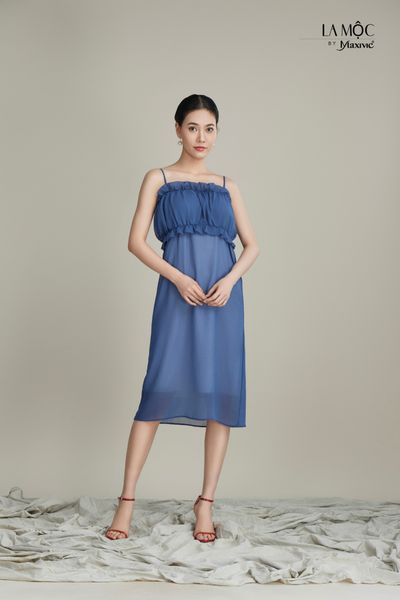 Đầm chiffon gân, 2 dây bèo ngực