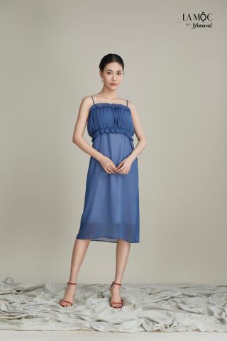 Đầm chiffon gân, 2 dây bèo ngực