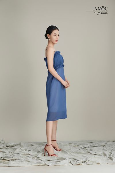 Đầm chiffon gân, 2 dây bèo ngực