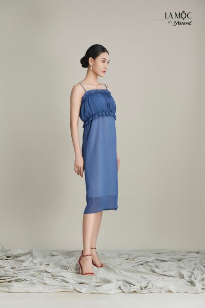 Đầm chiffon gân, 2 dây bèo ngực