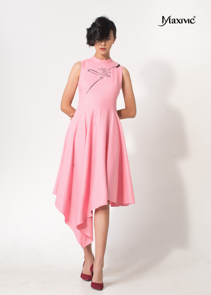ĐẦM LINEN HỒNG DÁNG XÒE RỘNG