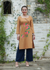 ÁO DÀI LINEN VÀNG NÂU THÊU HOẠ TIẾT CÀNH HOA
