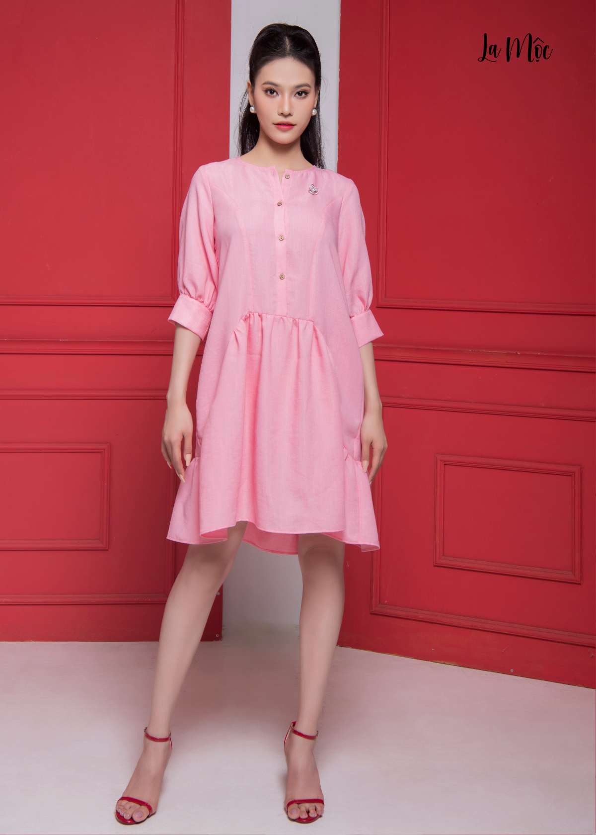  ĐẦM BABYDOLL LINEN HỒNG, LA MỘC 