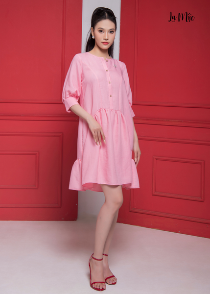 ĐẦM BABYDOLL LINEN HỒNG, MAXIVIC