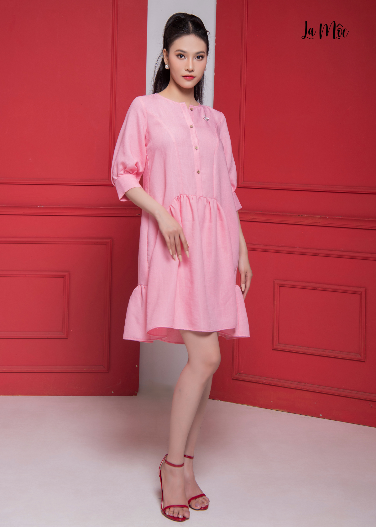  ĐẦM BABYDOLL LINEN HỒNG, LA MỘC 