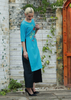 ÁO DÀI LINEN XANH BIỂN THÊU HOẠ TIẾT HOA TRÁI