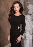 ĐẦM DẠ HỘI ĐEN NHÚN EO 1 BÊN TAY DÀI MAXIVIC