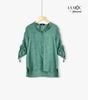 Áo sơmi xanh rêu linen mix tay rút dây La Mộc