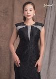 ĐẦM ĐEN HOA NỔI PHỐI CARO MAXIVIC