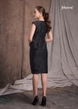 ĐẦM ĐEN HOA NỔI PHỐI CARO MAXIVIC
