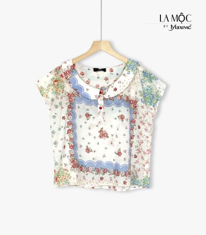 Áo cotton lụa hoa cổ cánh sen Maxivic