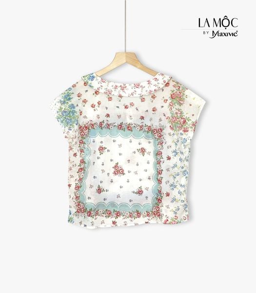 Áo cotton lụa hoa cổ cánh sen Maxivic