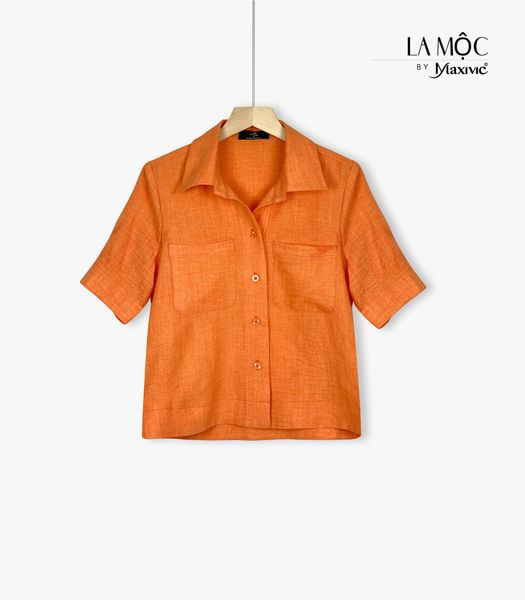 Áo sơmi cam linen mix 2 túi Maxivic