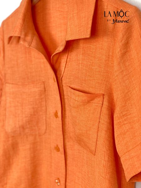 Áo sơmi cam linen mix 2 túi Maxivic
