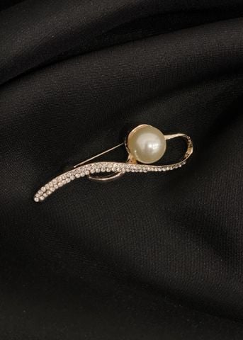 Ghim cài áo hình thiên nga đính ngọc trai sang trọng