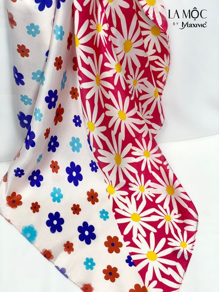 Khăn lụa vuông Maxivic 70x70 hoạ tiết hoa đa sắc