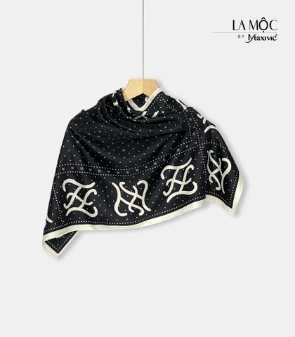 Khăn lụa vuông Maxivic 70x70 hoạ tiết chữ cách điệu