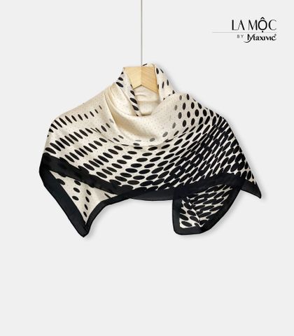 Khăn lụa vuông Maxivic 70x70 hoạ tiết chấm bi đen