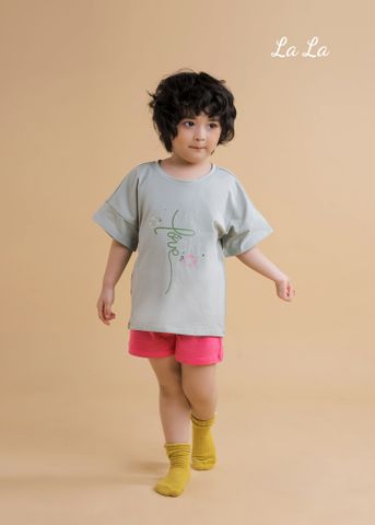 SET THUN ÁO XANH, QUẦN HỒNG TRẺ EM, COTTON 100%, TIÊU CHUẨN HÀNG XUẤT NHẬT