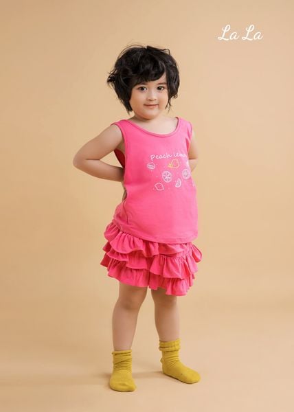 SET THUN ÁO HỒNG, VÁY TẦNG HỒNG TRẺ EM, COTTON 100%, TIÊU CHUẨN XUẤT NHẬT