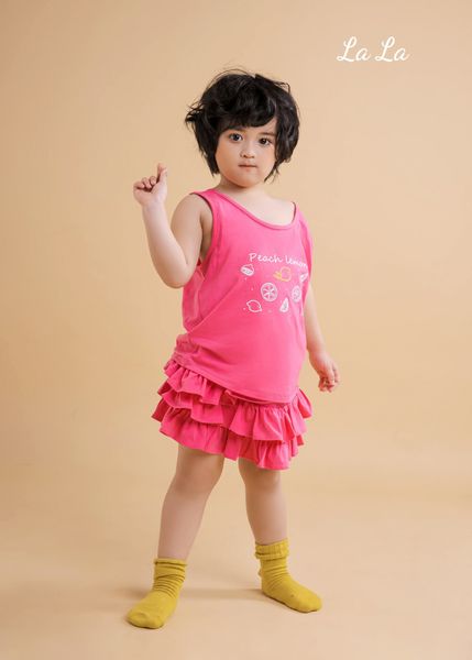 SET THUN ÁO HỒNG, VÁY TẦNG HỒNG TRẺ EM, COTTON 100%, TIÊU CHUẨN XUẤT NHẬT
