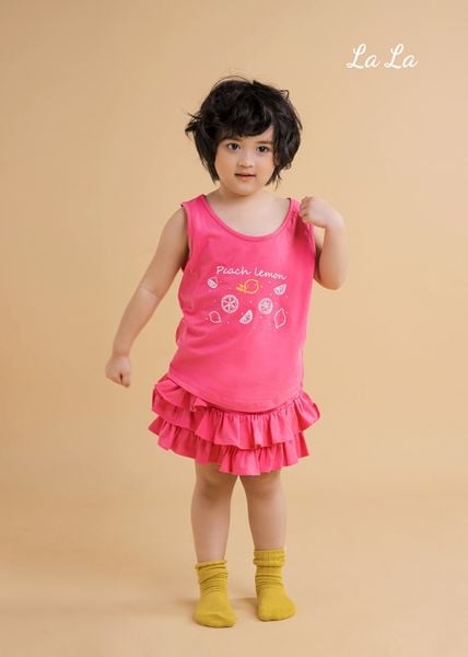 SET THUN ÁO HỒNG, VÁY TẦNG HỒNG TRẺ EM, COTTON 100%, TIÊU CHUẨN XUẤT NHẬT