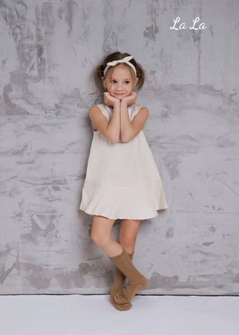 ĐẦM KEM LINEN, TRẼ EM, TAY SÁT NÁCH, TIÊU CHUẨN HÀNG XUẤT NHẬT