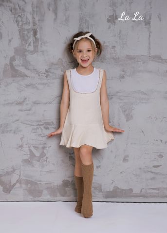 ĐẦM KEM LINEN, TRẼ EM, TAY SÁT NÁCH, TIÊU CHUẨN HÀNG XUẤT NHẬT