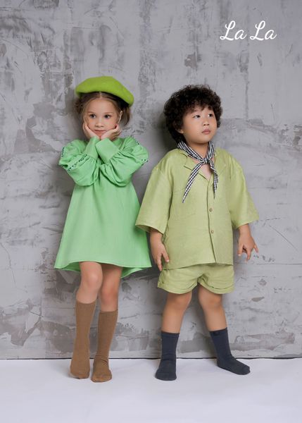 ĐẦM XANH TRẼ EM NỮ, LINEN, TIÊU CHUẦN HÀNG XUẤT NHẬT