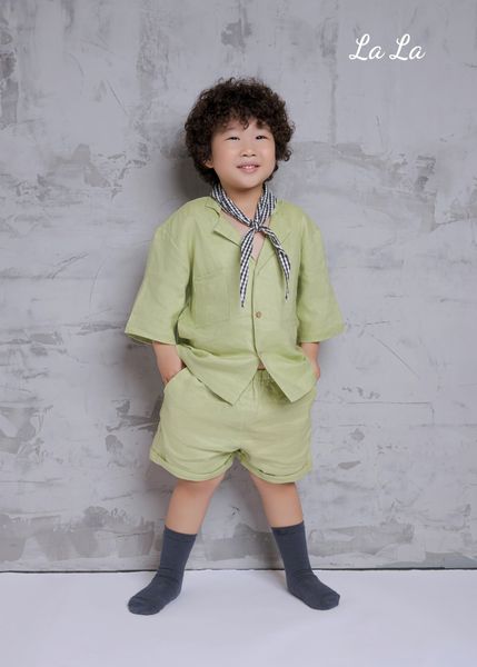 SET BỘ LINEN XANH ,TRẺ EM NAM, TAY NGẮN, QUẦN NGẮN , TIÊU CHUẨN HÀNG XUẤT NHẬT