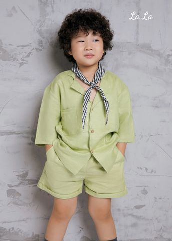 SET BỘ LINEN XANH ,TRẺ EM NAM, TAY NGẮN, QUẦN NGẮN , TIÊU CHUẨN HÀNG XUẤT NHẬT