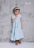 ĐẦM XANH TRẺ EM NỮ, LINEN ,  TAY NGẮN, TIÊU CHUẨN HÀNG NHẬT