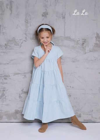 ĐẦM XANH TRẺ EM NỮ, LINEN ,  TAY NGẮN, TIÊU CHUẨN HÀNG NHẬT