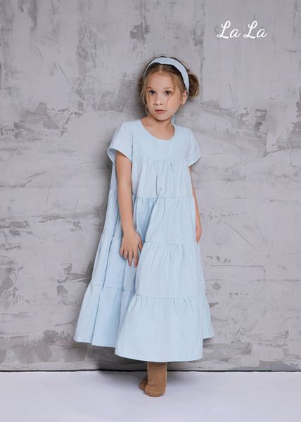 ĐẦM XANH TRẺ EM NỮ, LINEN ,  TAY NGẮN, TIÊU CHUẨN HÀNG NHẬT