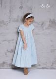 ĐẦM XANH TRẺ EM NỮ, LINEN ,  TAY NGẮN, TIÊU CHUẨN HÀNG NHẬT