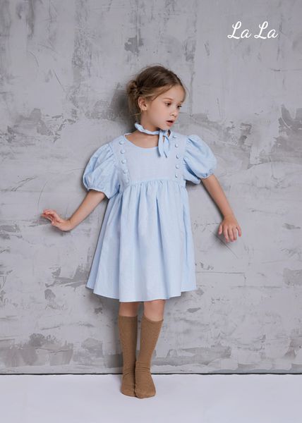 ĐẦM XANH NHẠT TRẺ EM NỮ, LINEN , TAY NGẮN, TIÊU CHUẨN HÀNG NHẬT