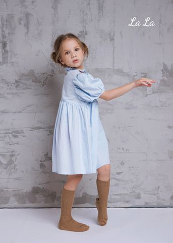 ĐẦM XANH NHẠT TRẺ EM NỮ, LINEN , TAY NGẮN, TIÊU CHUẨN HÀNG NHẬT