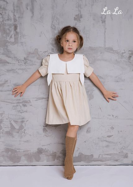 ĐẦM KEM LINEN, CỔ TRẮNG, TRẼ EM, TAY SÁT NÁCH, TIÊU CHUẨN HÀNG XUẤT NHẬT