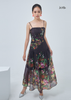 ĐẦM HOA 2 DÂY LA MỘC, DÁNG DÀI XÒE, CHIFFON KOREA