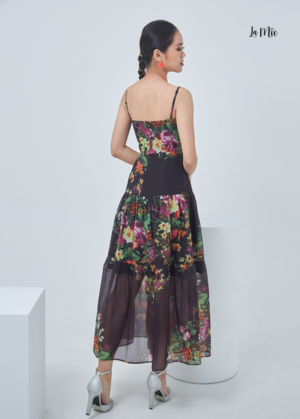 ĐẦM HOA 2 DÂY MAXIVIC, DÁNG DÀI XÒE, CHIFFON KOREA