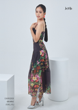 ĐẦM HOA 2 DÂY LA MỘC, DÁNG DÀI XÒE, CHIFFON KOREA