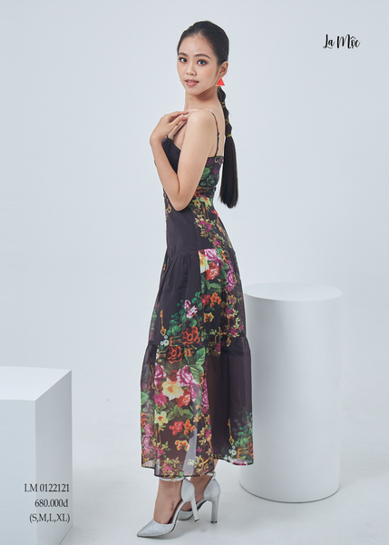 ĐẦM HOA 2 DÂY MAXIVIC, DÁNG DÀI XÒE, CHIFFON KOREA