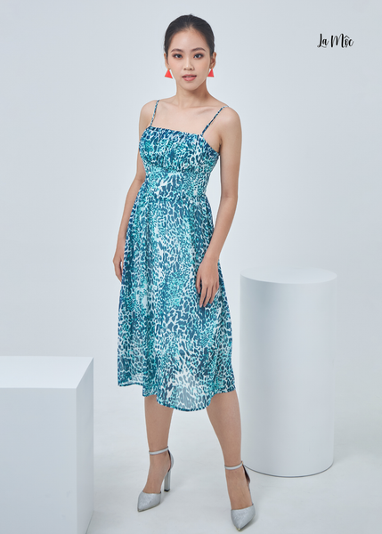 ĐẦM MAXI HOẠ TIẾT DA BEO XANH 2 DÂY MAXIVIC