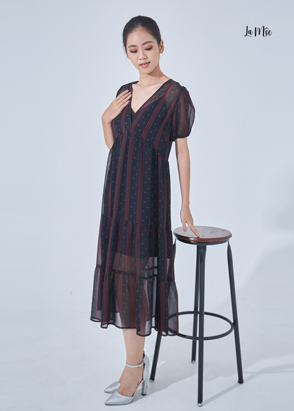 ĐẦM MAXI HỌA TIẾT MINI MAXIVIC CÓ LÓT 2 DÂY, CỔ CHỮ V, TÙNG NHÚN BÈO