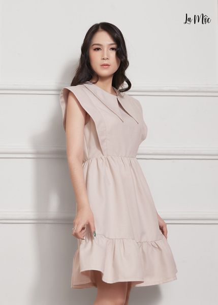 ĐẦM BABY DOLL MÀU KEM Maxivic, LỤA CREP KOREA. CỔ BẺ, TAY ORGANZA. TÙNG XÒE GIẤU BỤNG