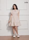 ĐẦM BABY DOLL MÀU KEM LA MỘC, LỤA CREP KOREA. CỔ BẺ, TAY ORGANZA. TÙNG XÒE GIẤU BỤNG