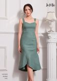 ĐẦM BODY XANH LÁ ĐUÔI CÁ LA MỘC, 2 DÂY,  LỤA CREP KOREA