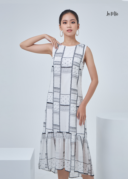 ĐẦM SUÔNG ĐUÔI CÁ MAXIVIC HỌA TIẾT KHUNG, TAY SÁT NÁCH