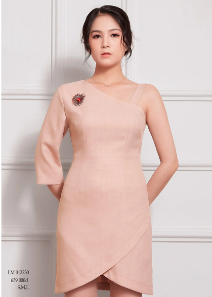 ĐẦM BODY MÀU HỒNG ĐẤT LA MỘC, LỆCH VAI, LỤA CREP KOREA