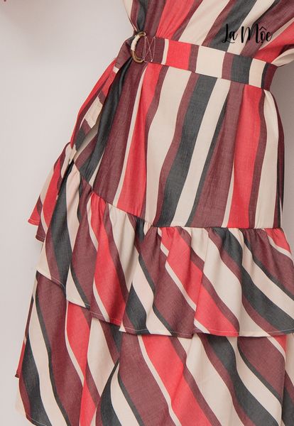 ĐẦM SUÔNG MAXIVIC SỌC ĐỎ TRẰNG, THẮT LƯNG